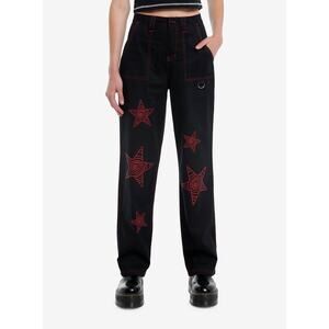 Hot Topic Star Swirl Skater Punk Emo Goth Pants Black Red Wide Leg Size 3